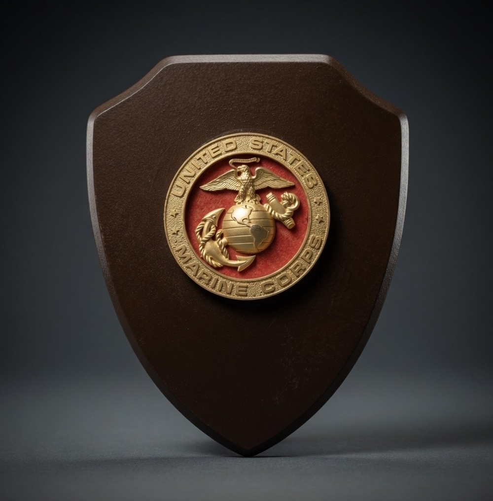 US Marine Corps Eagle Globe Anchor Wood Shield Wall Plaque Gold Emblem 8x10 Good